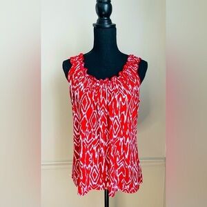 WOMEN’S Red White Sleeveless Tunic Blouse Top Size M